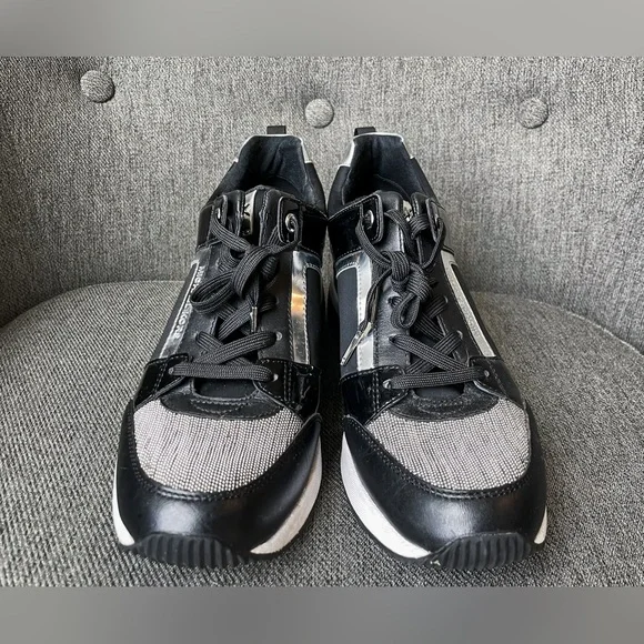 Michael Kors Georgie Mixed-Media Trainer, black, white, silver - Picture 6 of 7